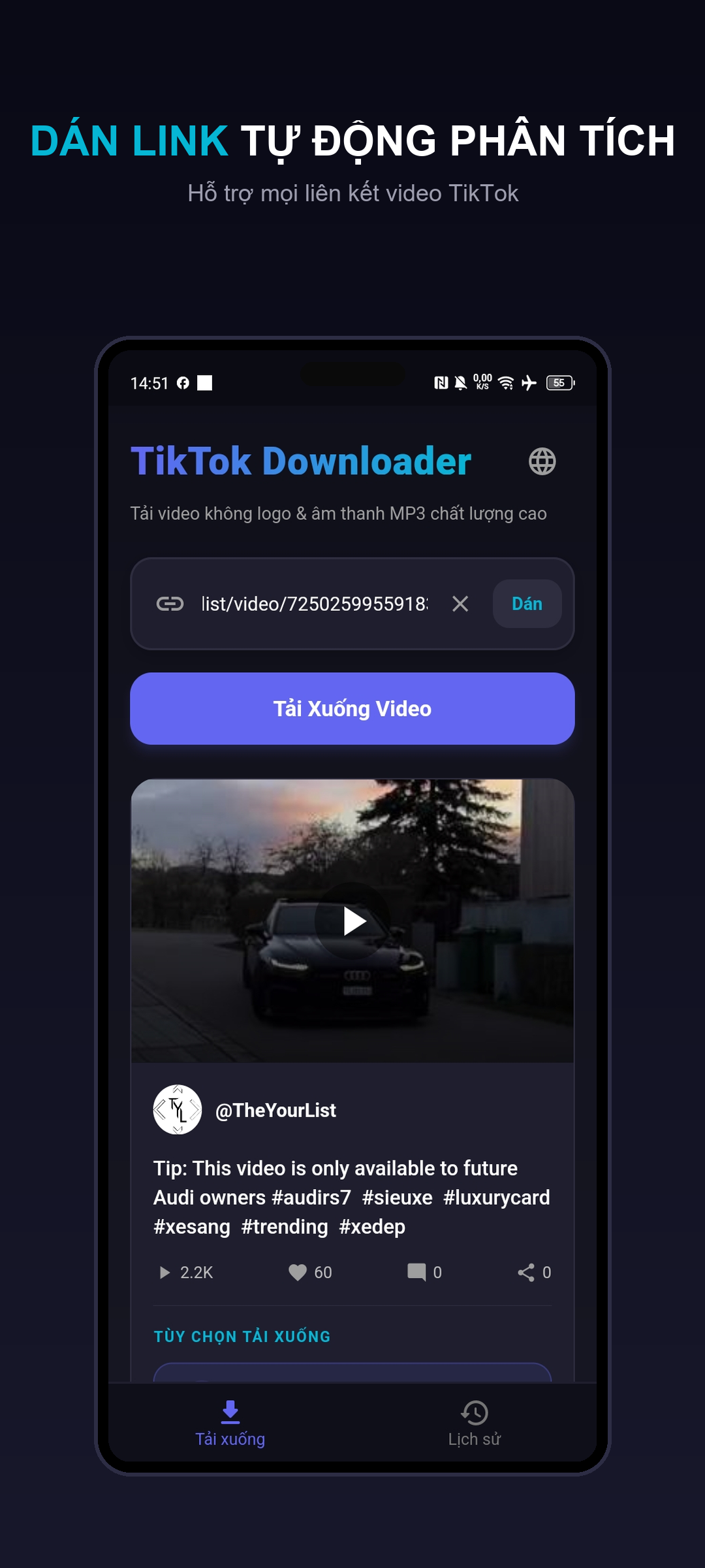 Pasted Link Screen